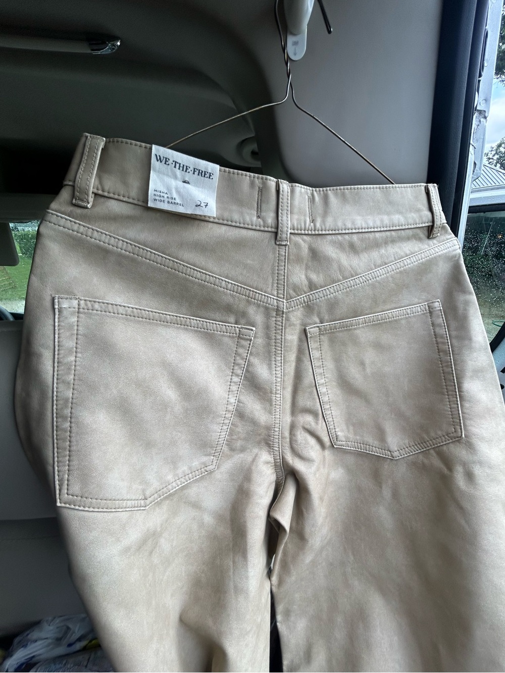 NWT We the Free Misha Wide Leg High-Rise Barrel Jeans in Vegan Leather Tan Sz 27 - Picture 2 of 4